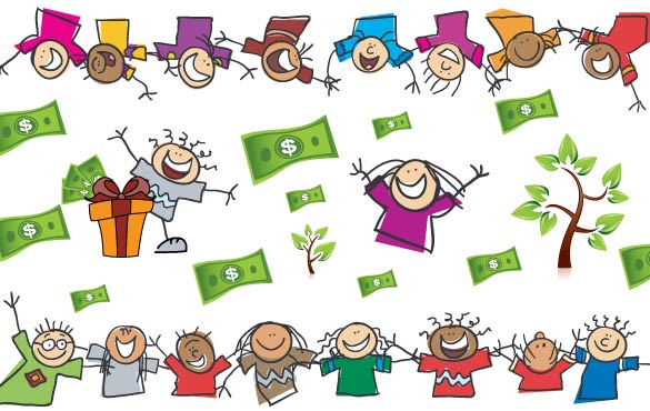 Cartoon Kids and Dollar Bills