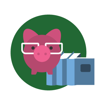 Cartoon Piggy Bank Wearing Glasses with Books