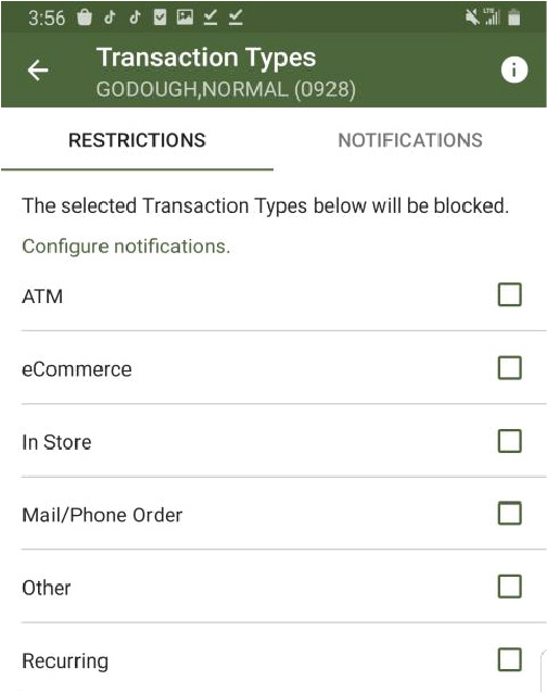 Transaction Types Menu