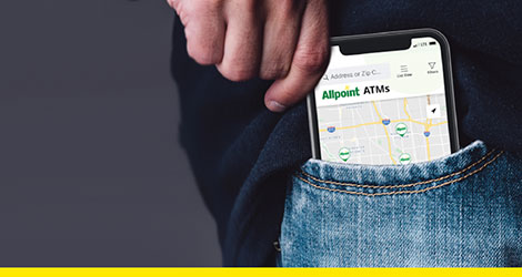 Cell Phone Sticking Out of Jeans Pocket with Allpoint App on Screen