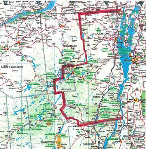 Map of Northeastern NY with a Line Designating a Certain Area