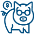 Icon of Piggy Bank Wearing Glasses and Coin